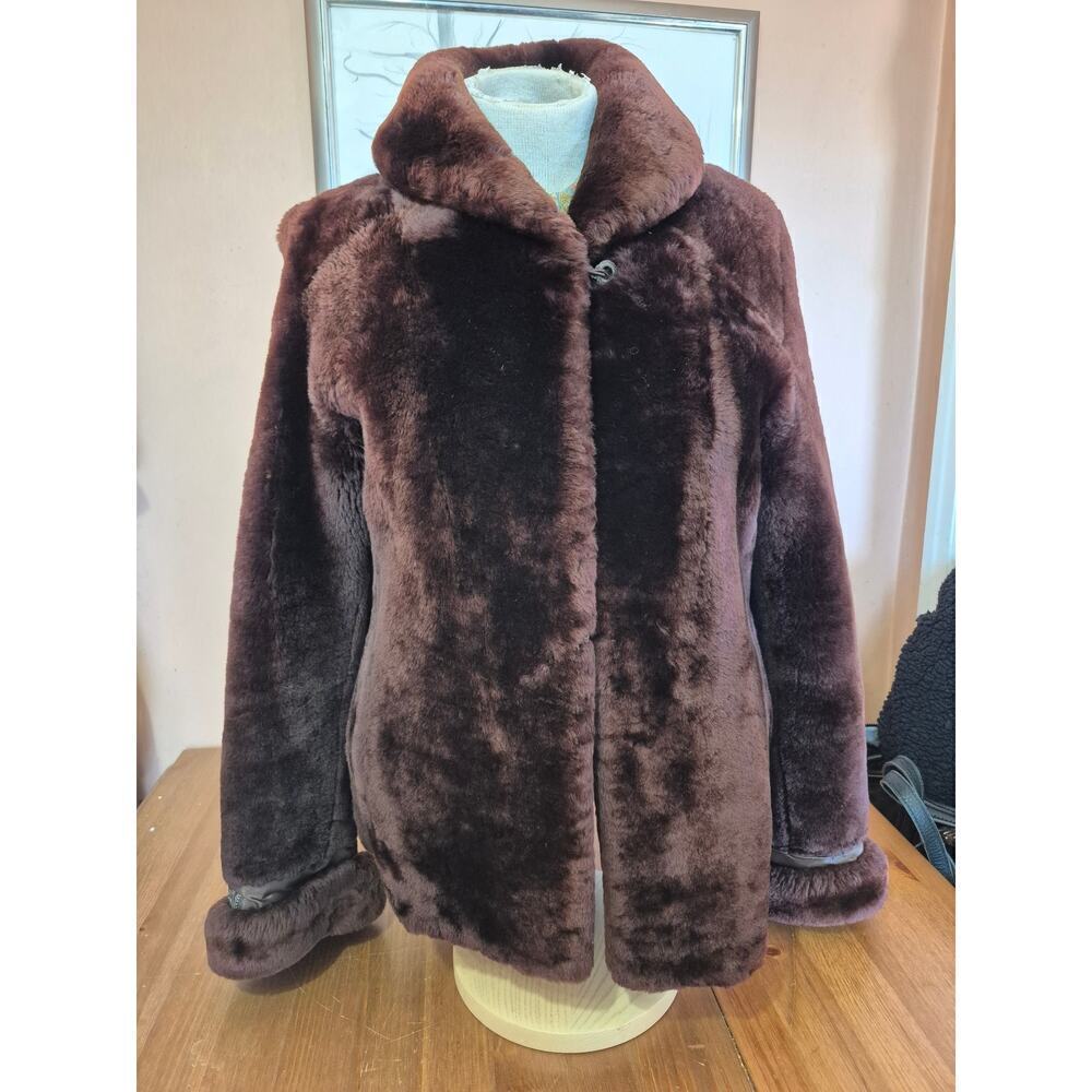 Vintage Kerrybrooke 1960s faux fur womens coat dark brown soft‎ size medium